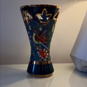 Henri Bequet HB Quaregnon M Depose Belgium Stunning Vase Green and Gold 7.75”